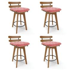 Imagem de Kit 04 Banquetas Giratória Costela Suede Base Madeira MA70 - D`Rossi