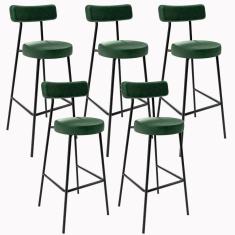 Imagem de Kit 05 Banquetas Altas Estrutura Em Aço Milão Verde Musgo