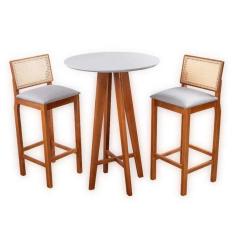 Imagem de Conjunto Bistrô Mesa Jade Tampo Laqueado Com 2 Banquetas Helena Linho Facilita Decor