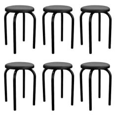 Imagem de Kit 6 Banquetas Baixas Empilháveis em Aço Maviê Sintético Preto - Mpozenato