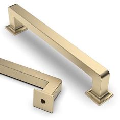 Imagem de Asidrama Pacote com 10 puxadores de armário de cozinha de latão escovado, puxadores de armário dourados, puxadores de armário de cozinha, puxadores de armário de cozinha, puxadores de gaveta