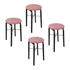 Imagem de Kit 04 Banquetas Baixa Manu Suede Rose