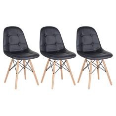 Imagem de KIT - 3 x cadeiras estofadas Eames Eiffel Botonê - Madeira clara