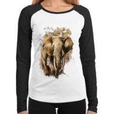 Imagem de Baby Look Raglan Elefante Watercolor Manga Longa - Foca Na Moda