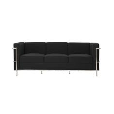 Imagem de Sofa Le Corbusier 3 Lugares Inox Em Couro Natural Preto Cor Preto