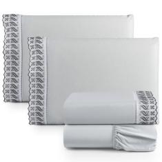 Imagem de Jogo De Lençol Lese Casal Percal 180 Fios 4 Peças - Cinza - Santos E L