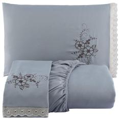Imagem de Jogo De Cama Lençol Queen Bordado Advance 3 Peças - Cinza - Casa Show