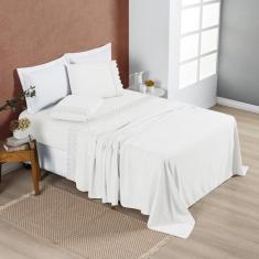 Imagem de Lençol Casal Queen London Bordado Inglês 200 Fios 04 Pçs Off White - J