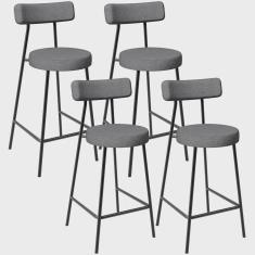 Imagem de Kit 04 Banquetas Baixa Para Cozinha Sala De Jantar Bar Bancada Milão L02 Linho Cinza Escuro - Lyam Decor