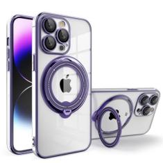 Imagem de Capa de telefone transparente magnética com anel de chapeamento para iPhone 15 14 Pro Max 13 12 11 XR XS X 7 8 Plus Capa de carregamento sem fio, roxo profundo, para iPhone 13 Pro Max