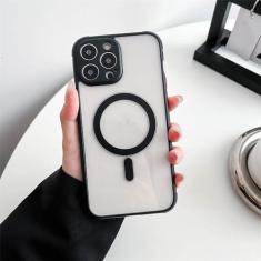 Imagem de Capa transparente de proteção para câmera, capa de carregamento magnético sem fio para iphone 14 plus 13 12 11 pro max, capa amortecedora, preta, para iphone 14