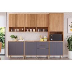 Imagem de Cozinha Modulada Completa Divina 5 Peças (2Aéreos+2Balcões+1Paneleiro) CZ001 Freijo/Titanium - MGM