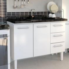 Imagem de Balcão para Pia de Cozinha 120cm 2 Portas 3 Gavetas Vênus Cozimax Branco