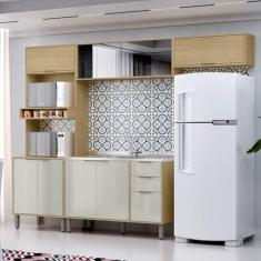 Imagem de Cozinha Modulada Glória 4 Peças com Aéreo 1200 Portas Deslizantes e Torre 2 Fornos Castanho/off White