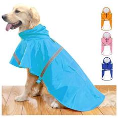 Imagem de HAPEE Capas de chuva para cães grandes com capuz faixa refletiva, jaqueta poncho de chuva para cães C3-azul lago