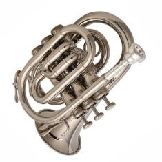 Imagem de Trompete Profissional B Flat Pocket Trumpet Instrumento Musical Adulto Iniciante Profissional Latão Aço Inoxidável Trompete Tom(Silver)