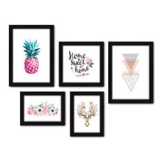 Imagem de Kit Com 5 Quadros Decorativos - Abstrato Frase Flor  - 015kq01p