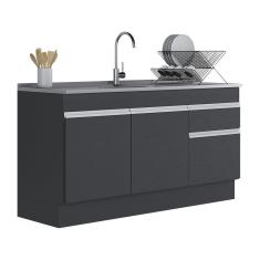 Imagem de Balcão Cozinha Gabinete Pia 150cm 3 Ptas Preto/branco