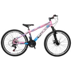 Imagem de Bicicleta Freeride Aro 26 Flay KOG 18v Freio a Disco Suspensão Dianteira Rosa Azul
