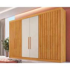 Imagem de Guarda Roupa Casal Potente 6 Portas c/ 4 Ripados e 6 Gavetas Peroba/Of