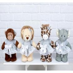 Imagem de SAFARI PELUCIAS EM PÉ 30cm VESTIDO COM LESE - LEÃO, ELEFANTE, MACACO,G
