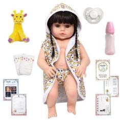 Imagem de Bebe Reborn Morena 100% Vinil Siliconado Pelúcia Girafinha - Cegonha R