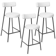 Imagem de Kit 03 Banquetas Baixas Para Cozinha Sala De Jantar Bar Bancada Milão L02 Facto Branco - Lyam Decor