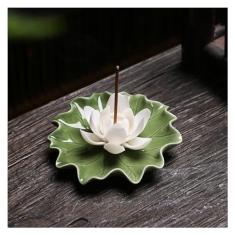 Imagem de Queimador de Incenso Bandeja de incenso artesanal de cerâmica, imitação de fio floral, difusor de aroma para casa, sala de chá, base de folha de lótus, queimador de incenso para salão de Buda Porta-in