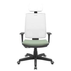 Imagem de Cadeira Office Brizza Tela Branca Com Encosto Assento Vinil Verde Rela