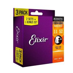 Imagem de Kit Corda Elixir Violão Aço Nanoweb 011 052 Leve 3 Pague 2