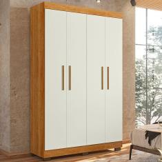 Imagem de Guarda-Roupa Solteiro Flórida 4 Portas 3 Gavetas 100% Mdf Amadeirado/Off White - Tigus Baby
