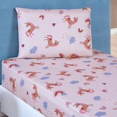 Imagem de Jogo De Cama Lençol Bouti Infantil Kids Solteiro 02 Peças Unicórnio