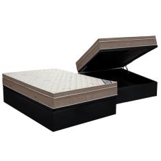 Imagem de Cama Box Baú Casal: Colchão Molas SuperPocket Ensacadas Ortobom Light Saúde + Base crc Suede Black(138x188)