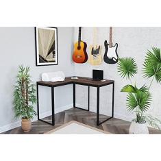 Imagem de Escrivaninha em L 105x105 Completa Casa Preto Fosco/Nogal
