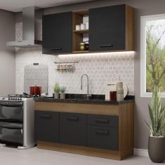 Imagem de Cozinha Compacta Madesa Agata 150002 com Armário e Balcão (Sem Tampo e Pia) - Rustic/Preto