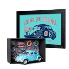 Imagem de Miniatura Fusca Azul Presente Kit Expositor e Quadro
