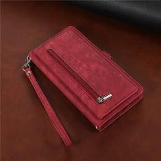 Imagem de Capa de telefone de couro com cordão longo para Samsung Galaxy S23 S22 Ultra S21 FE S20 S10 Plus Note 20 Carteira com zíper Capa para vários cartões, vermelha, para Samsung S20