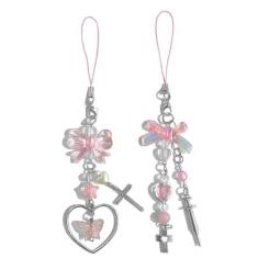 Imagem de cioatu 1-4 peças encantadores de telefone estéticos Y2K pulseira rosa morango borboleta estrela telefone charme Y2K acessórios para bolsa de telefone chaveiro airpods câmera pingentes decoração, liga