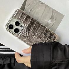 Imagem de Capa de couro com padrão de crocodilo de luxo para iPhone 15 14 13 12 11 Pro Max Plus 15 Capa colorida Aurora, cinza