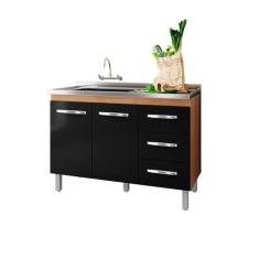 Imagem de Balcão Para Pia De Cozinha Bianca Com 2 Portas e 3 Gavetas Cor Preta M