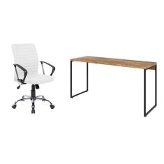 Imagem de conjunto de mesa studio carvalho 150 cm com cadeira de escritório diretor giratória oslo branca