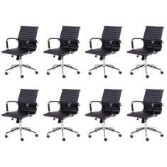Imagem de Kit 8 Cadeiras para Escritório Diretor Esteirinha com Relax Sintético 3301 Or Design Preto