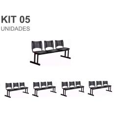 Imagem de Kit 05 Cadeiras Longarinas PLÁSTICAS 03 Lugares – Cor PRETA – 23021