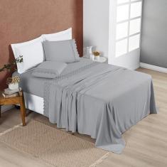 Imagem de Jogo Cama Lençol Divino Lese King 4 Peças - Grafite - Casa Show Enxova