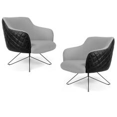 Imagem de Kit 02 Poltronas Decorativas Jade Base Orby C-315 Corano Tressê Linho  Claro - Domi