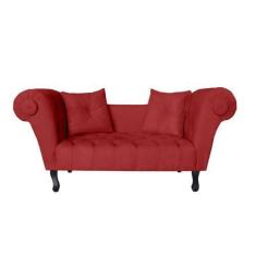 Imagem de Recamier Decorativo Divã Dubai Couro Vermelho Pés Madeira Mz Decor - M