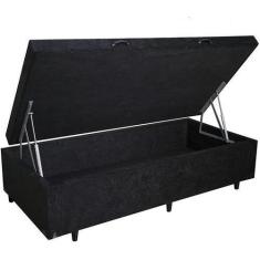 Imagem de Cama Box Com Baú Solteiro Suede Preto - Real Comfort Estofados