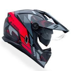 Imagem de Capacete Masculino Bieffe B-Trail Conquest Vermelho Moto, Preto Brilho