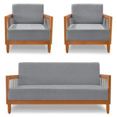 Imagem de Kit 2 Poltronas e Sofá Living 2 Lugares Marilia 1,60m Linho Grafite Ba