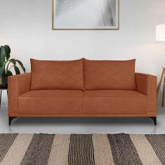 Imagem de Sofá Living 2 Lugares Com Pés De Ferro Almofadas Soltas 160cm Neso Bouclê Terracota